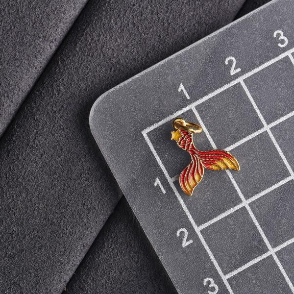 gild sterling silver fish tail shape charm, red and blue enamel bead, 5 pieces / 10 pieces - Image 2