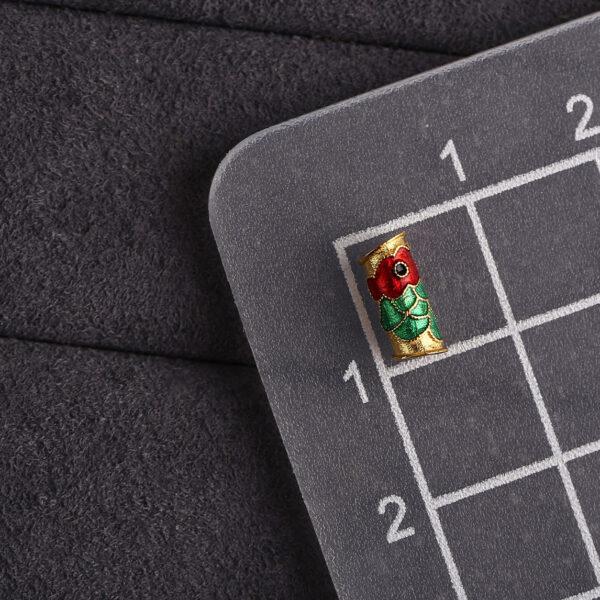 gild sterling silver koi pattern tube shape bead, red and green enamel bead, 5 pieces / 10 pieces - Image 2