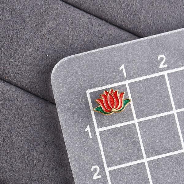 gild sterling silver lotus flower shape bead, red and green enamel flower bead, 2 pieces / 5 pieces - Image 2