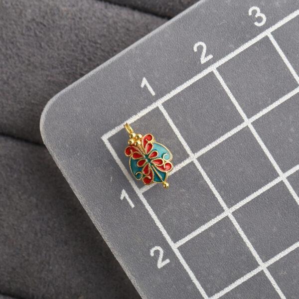 gild sterling silver butterfly shape charm, red and green enamel bead, 2 pieces / 5 pieces - Image 2