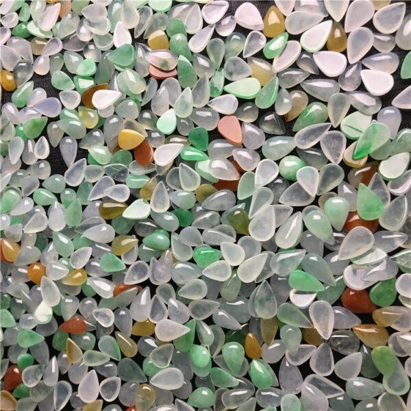 nice flat bottom droplet shape genuine natural icy colorful jadeite center stone bead, jade ring bead - Image 2