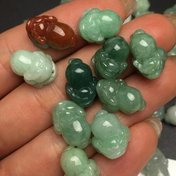 retro three-legged golden toad shape genuine natural icy colorful jadeite charm, jade charm bead - Image 2