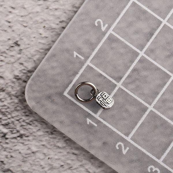 福 pattern oval shape s925 sterling silver charm bead, oxidized silver bead - Image 2