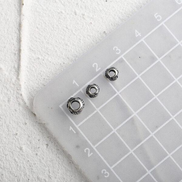 fish pattern rondelle shape s925 sterling silver bead, oxidized silver bead - Image 2