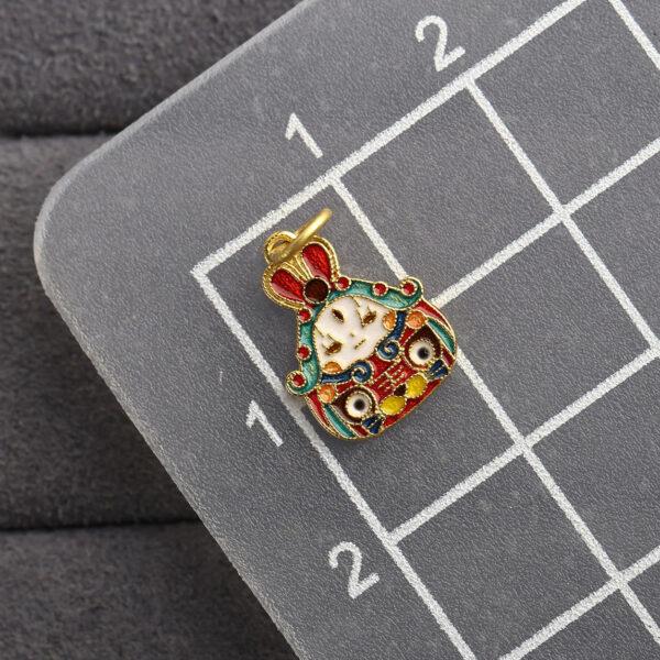 gild sterling silver rabbit shape charm bead, red and white enamel flower charm, 2 pieces / 5 pieces - Image 2
