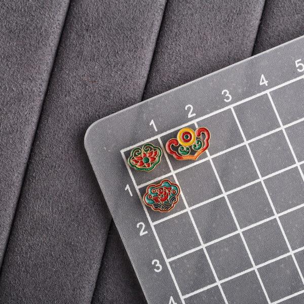 gild sterling silver ruyi shape bead, red and green enamel flower bead, 2 pieces / 5 pieces - Image 2
