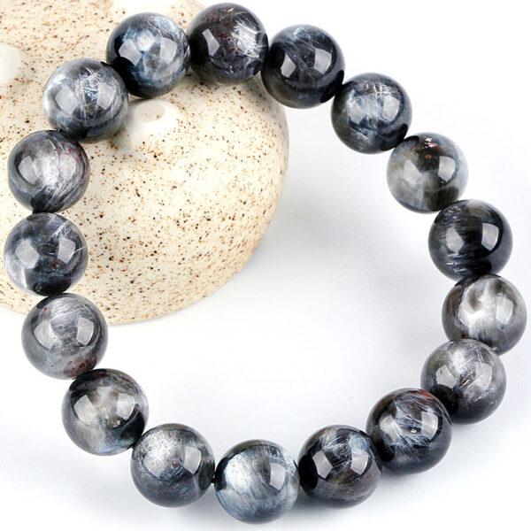 7mm - 12mm round shape 7A natural heliolite black sun stone beaded bracelet - Image 2