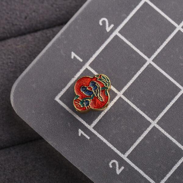 gild sterling silver birds on branch pattern bead, blue and red enamel flower bead, 2 pieces / 5 pieces - Image 2