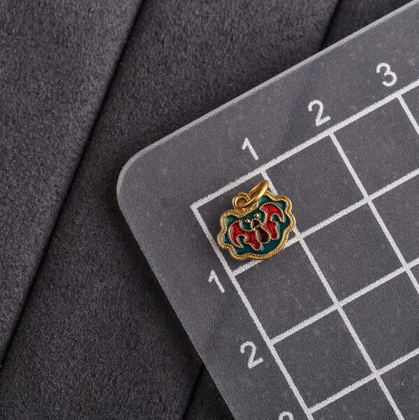 gild sterling silver bat pattern charm, blue and red enamel flower bead, 2 pieces / 5 pieces - Image 2
