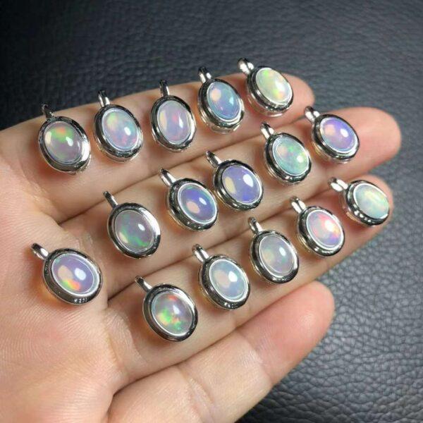 nice oval shape natural opal bead inlaid sterling silver charm - Image 2