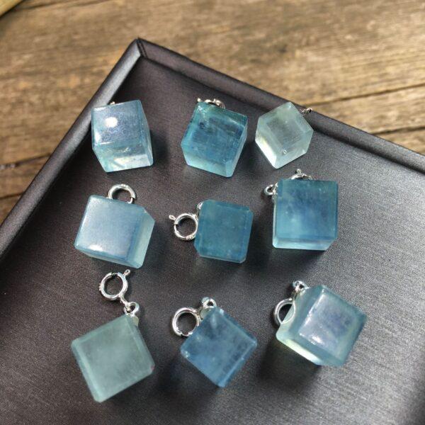 simple cube shape natural aquamarine bead sterling silver charm - Image 2
