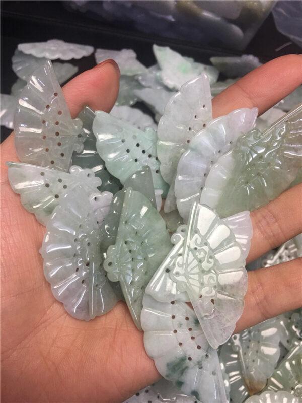 retro fan shape genuine natural jadeite charm, jade charm bead - Image 3