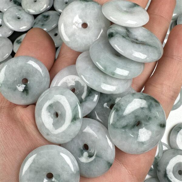 simple rondelle shape genuine natural mixed green texture jadeite bead, jade bead - Image 2
