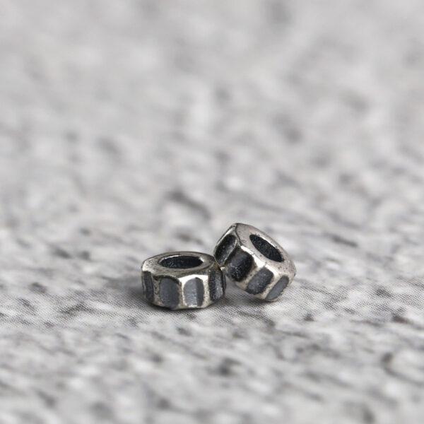 simple gear shape s925 sterling silver bead, oxidized silver bead - Image 2