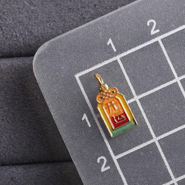 gild sterling silver rectangle charm, enamel bead with flower pattern, 2 pieces / 5 pieces - Image 3
