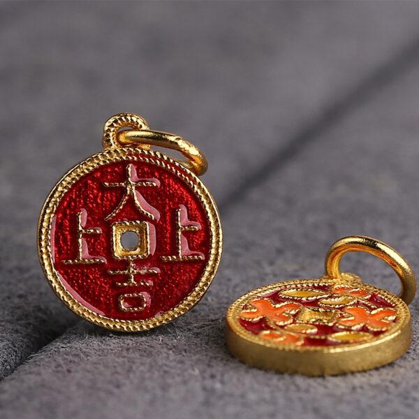 gild sterling silver flower pattern round shape charm, red and yellow enamel flower bead, 2 pieces / 5 pieces - Image 3