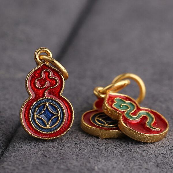 gild sterling silver cloud pattern gourd shape charm, red and blue enamel flower bead, 5 pieces / 10 pieces - Image 3