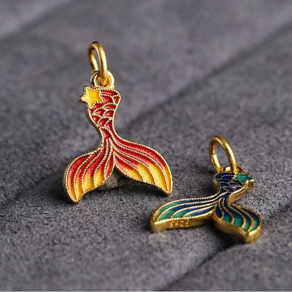 gild sterling silver fish tail shape charm, red and blue enamel bead, 5 pieces / 10 pieces - Image 3