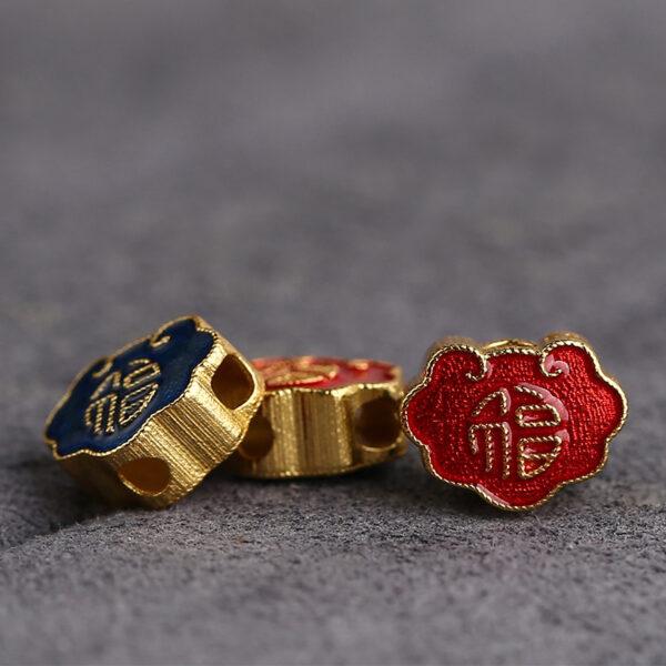 gild sterling silver 福 pattern cloud shape bead, red and blue enamel bead, 5 pieces / 10 pieces - Image 3