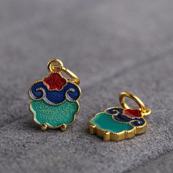 A set of gild sterling silver Chinese Zodiac Animals shape charm, colorful enamel bead - Image 3