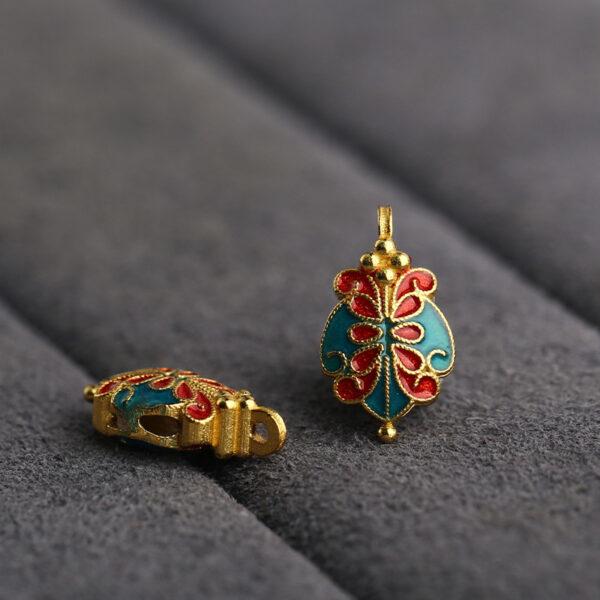 gild sterling silver butterfly shape charm, red and green enamel bead, 2 pieces / 5 pieces - Image 3