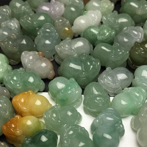 retro three-legged golden toad shape genuine natural icy colorful jadeite charm, jade charm bead - Image 3