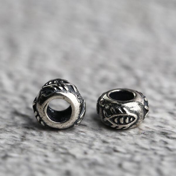 fish pattern rondelle shape s925 sterling silver bead, oxidized silver bead - Image 3