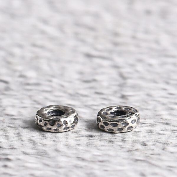 small pits pattern rondelle shape s925 sterling silver bead, oxidized silver bead - Image 3