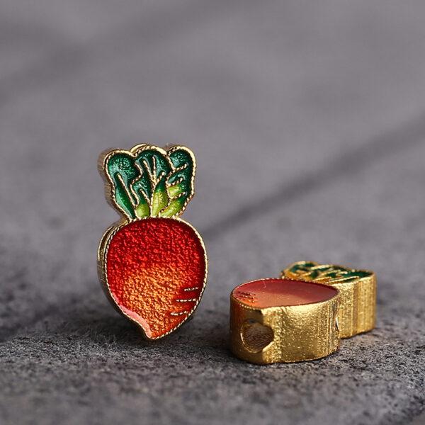 gild sterling silver carrot shape bead, red and green enamel bead, 2 pieces / 5 pieces - Image 3