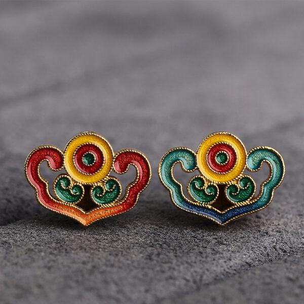 gild sterling silver ruyi shape bead, red and green enamel flower bead, 2 pieces / 5 pieces - Image 3