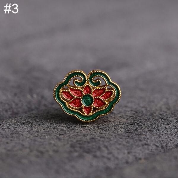 gild sterling silver ruyi shape bead, red and green enamel flower bead, 2 pieces / 5 pieces - Image 8