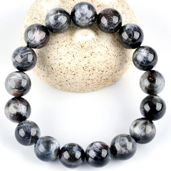 7mm - 12mm round shape 7A natural heliolite black sun stone beaded bracelet - Image 3