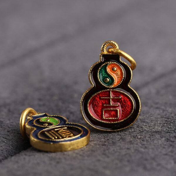 gild sterling silver gourd shape charm, red and blue Tai Chi pattern enamel bead, 2 pieces / 5 pieces - Image 3