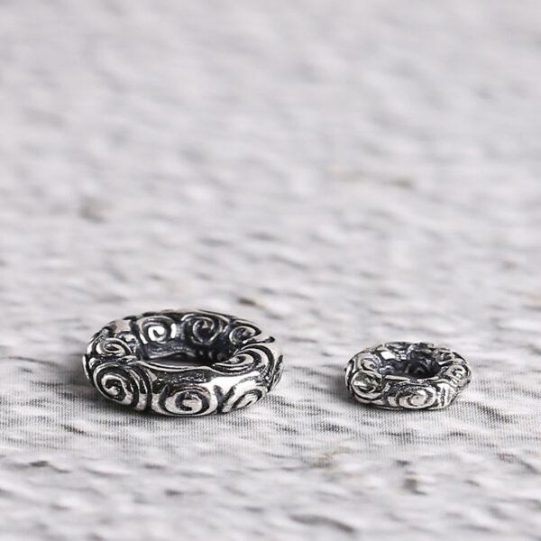 retro abstract cloud pattern rondelle shape s925 sterling silver bead, oxidized silver bead - Image 3