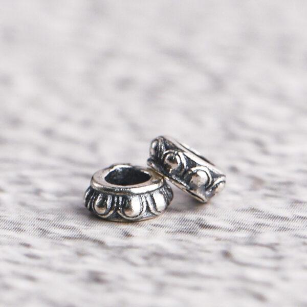 lotus flower pattern rondelle shape s925 sterling silver bead, oxidized silver bead - Image 3