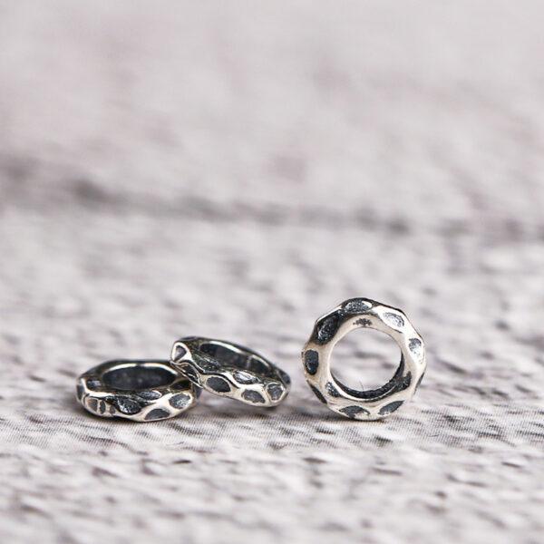 pits surface ring shape s925 sterling silver bead, oxidized silver bead - Image 3
