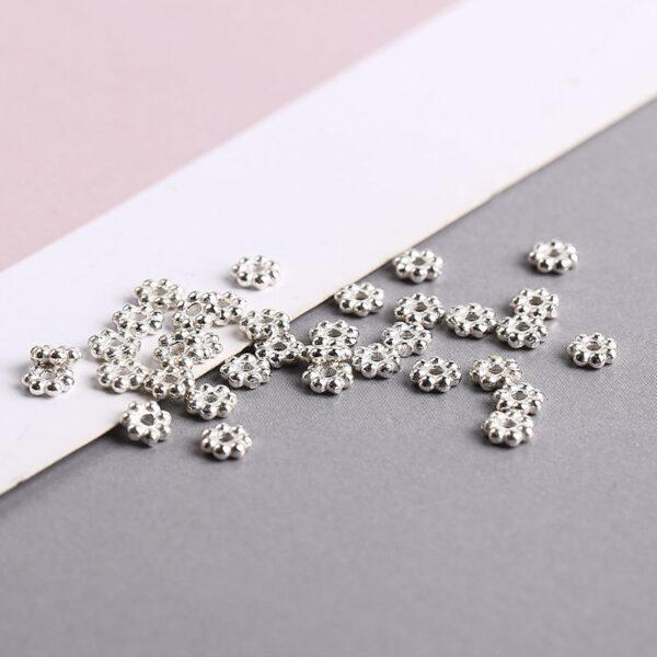 nice snowflake pattern rondelle shape s925 sterling silver bead - Image 3