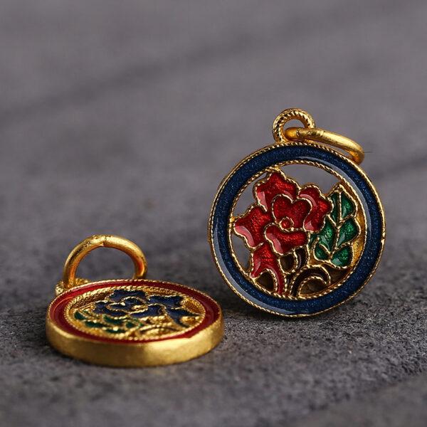 gild sterling silver hollow rose flower shape charm, round enamel bead, 2 pieces / 5 pieces - Image 3