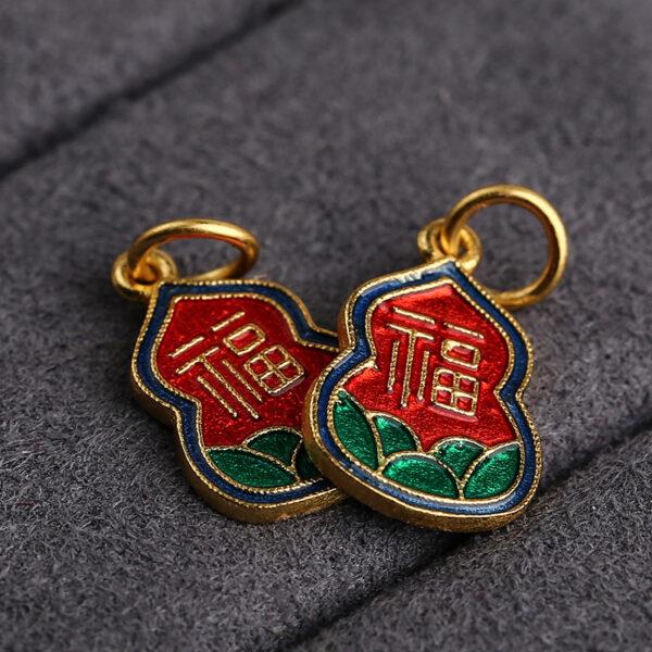 gild sterling silver gourd shape charm, 福 pattern enamel bead, 2 pieces / 5 pieces - Image 3