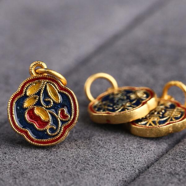 gild sterling silver flower shape charm, blue and red enamel bead, 2 pieces / 5 pieces - Image 5
