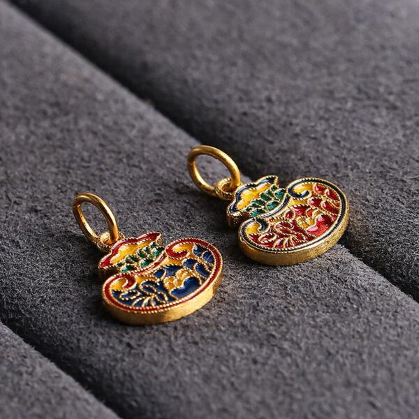 gild sterling silver flower shape charm, blue and red enamel bead, 2 pieces / 5 pieces - Image 4