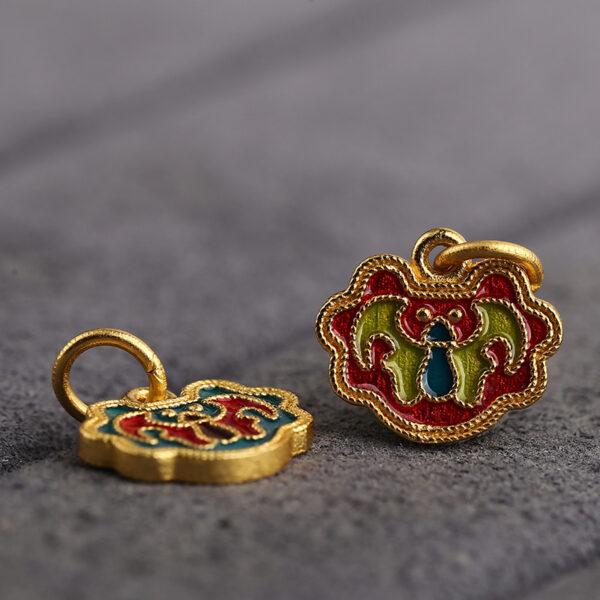 gild sterling silver bat pattern charm, blue and red enamel flower bead, 2 pieces / 5 pieces - Image 3