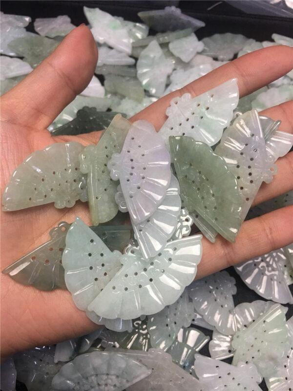 retro fan shape genuine natural jadeite charm, jade charm bead - Image 4
