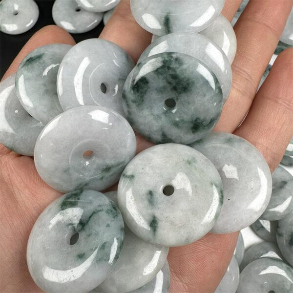simple rondelle shape genuine natural mixed green texture jadeite bead, jade bead - Image 3