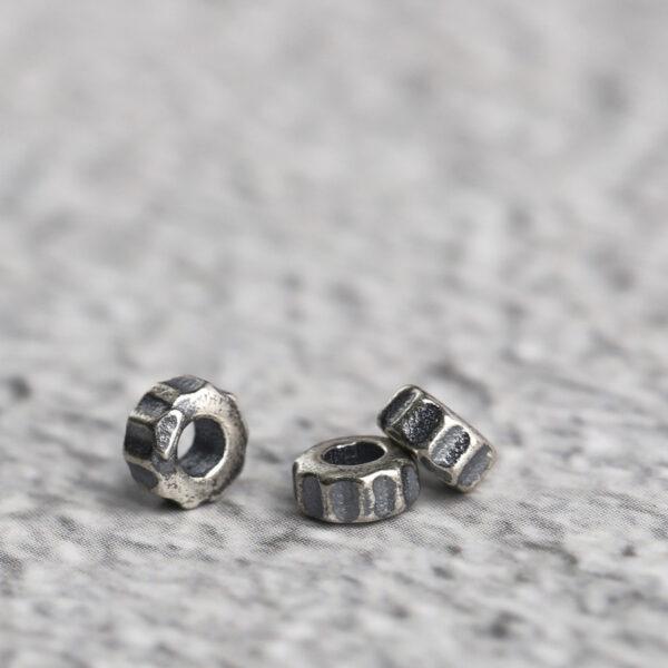 simple gear shape s925 sterling silver bead, oxidized silver bead - Image 3