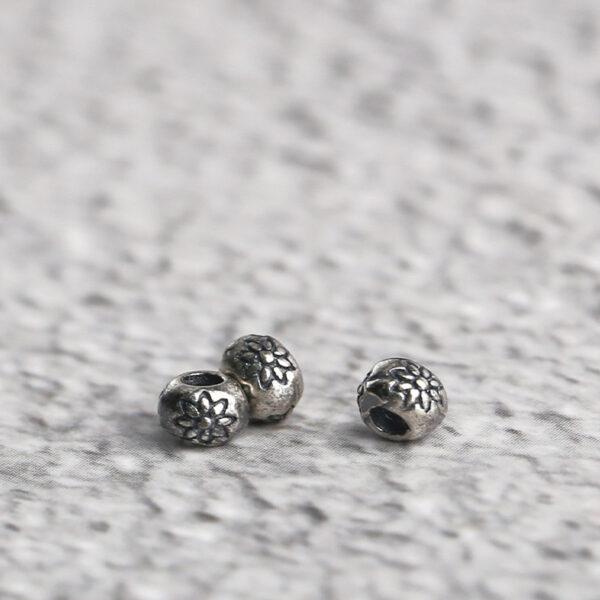lotus flower pattern oblate shape s925 sterling silver bead, oxidized silver bead - Image 3