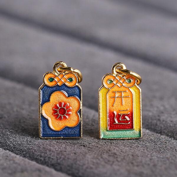 gild sterling silver rectangle charm, enamel bead with flower pattern, 2 pieces / 5 pieces - Image 4