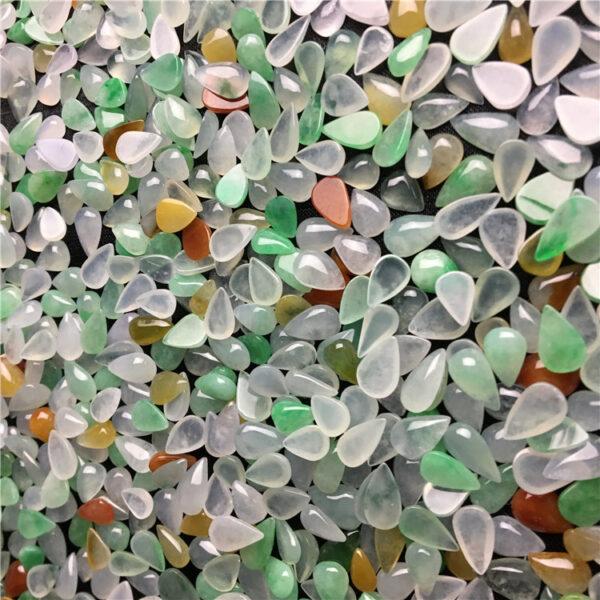 nice flat bottom droplet shape genuine natural icy colorful jadeite center stone bead, jade ring bead - Image 4