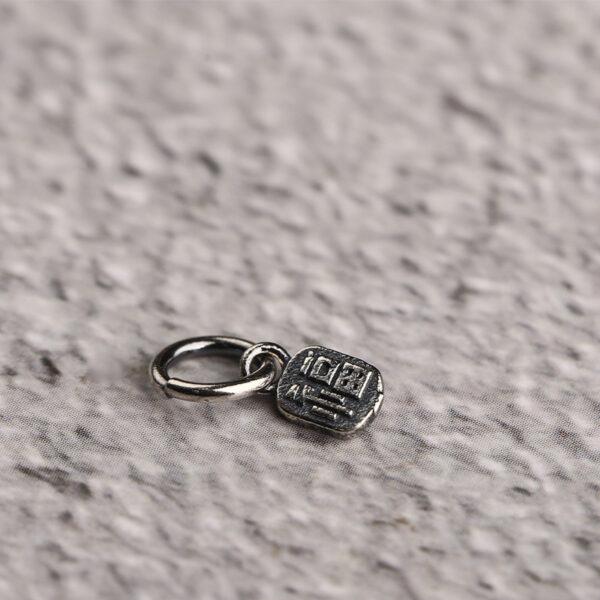 福 pattern oval shape s925 sterling silver charm bead, oxidized silver bead - Image 4