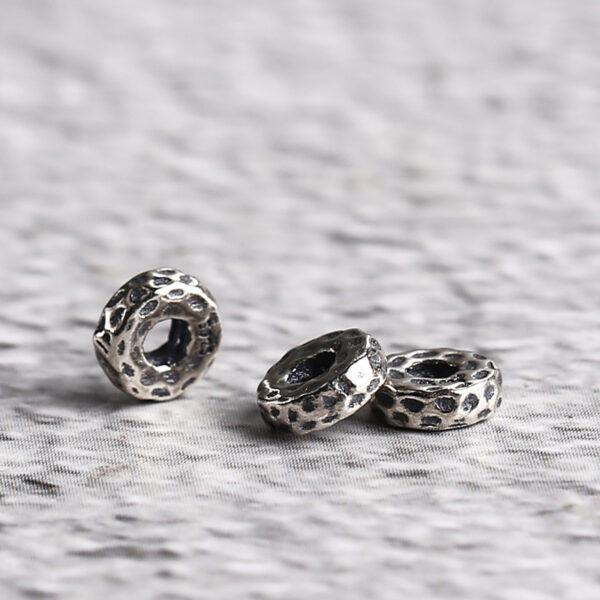 small pits pattern rondelle shape s925 sterling silver bead, oxidized silver bead - Image 4